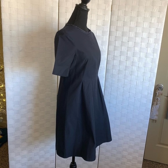 COS Blue Short Sleeve A Line Pleated Flowy Bottom Drop Waist Dress Sz 6 Full Zip - Picture 4 of 14